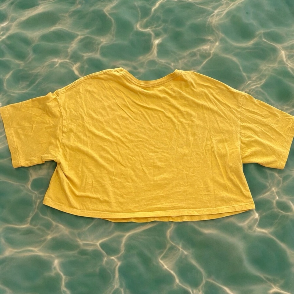 Oversized Mustard Yellow “Sweet as Honeydew” Graphic Crop Top L Short Sleeves - Picture 2 of 7